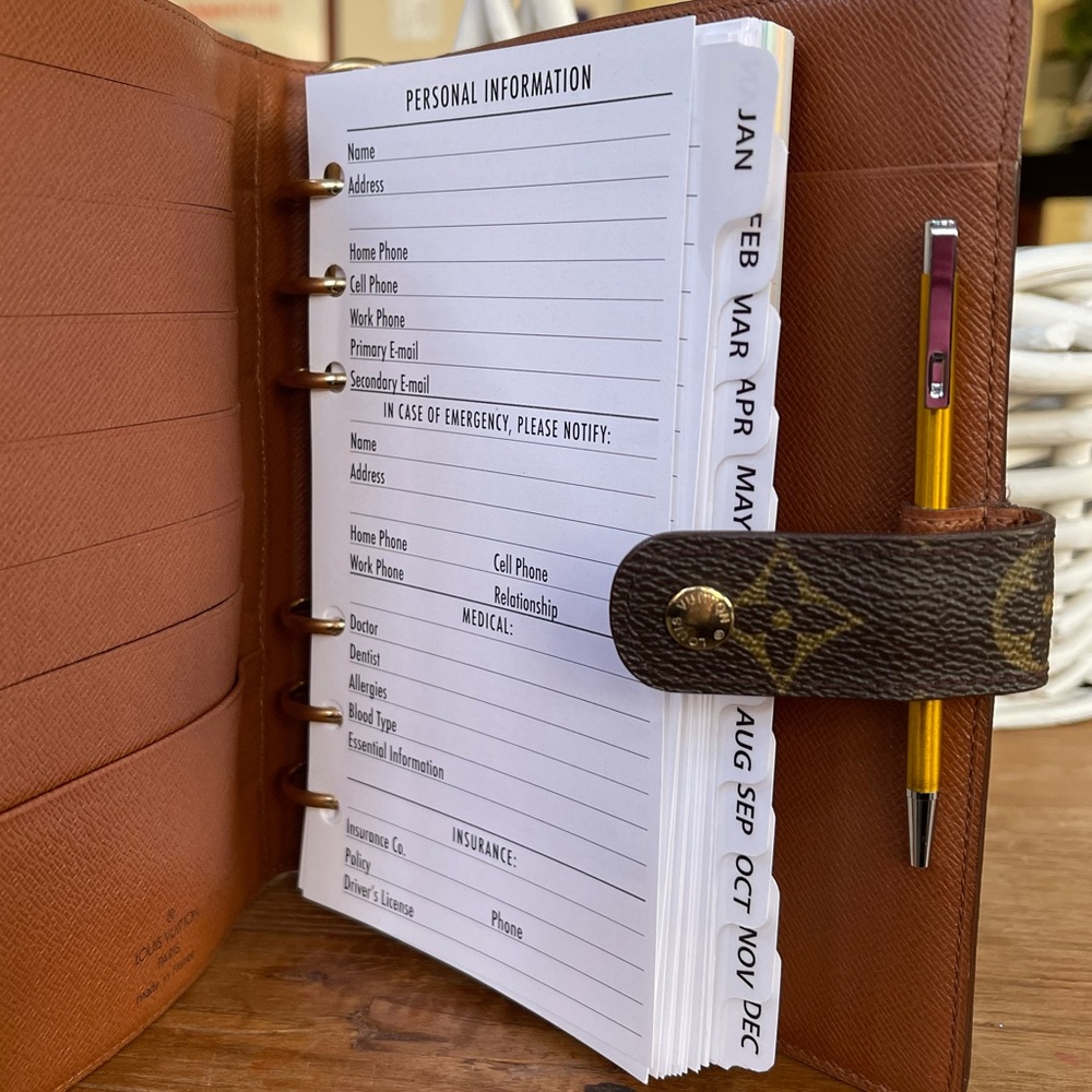 2027 Insert fits Louis Vuitton 6 Ring Agenda: Calendar Refill: Paper +Pen